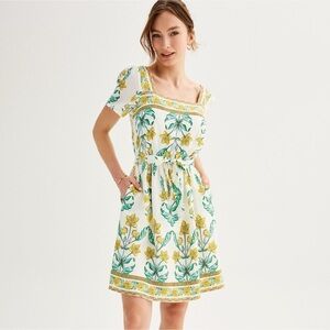 NWT Draper James Floral Linen Blend Puff Sleeve Fit & Flare Dress XXL